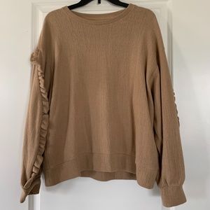Crew neck sweater with ruffle sleeves- Camel color